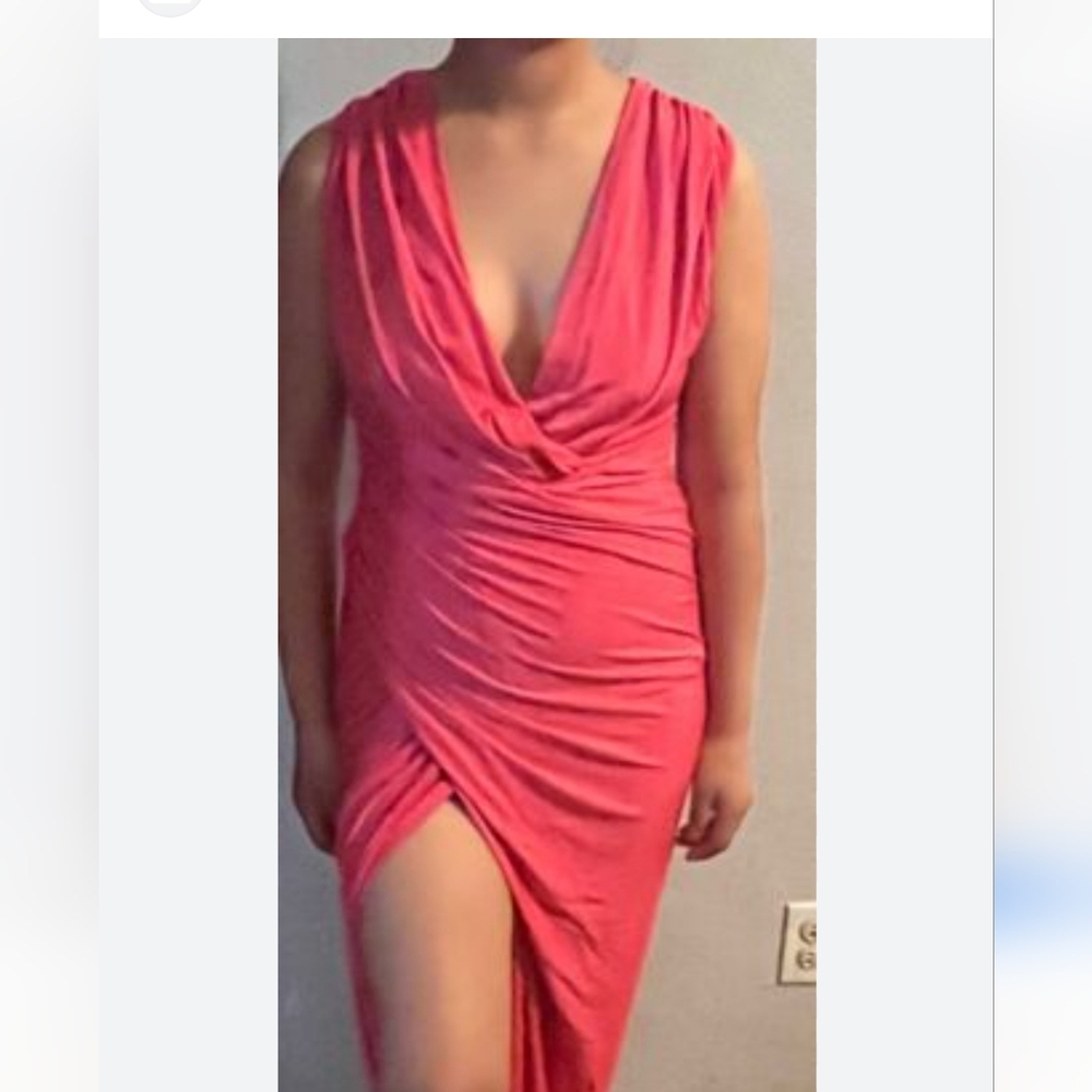 Cameo Elegant Pink Sleeveless Dress Side Slit & Ruches size medium